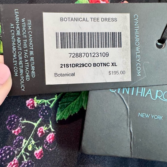 NWT Cynthia Rowley Botanical Tee Floral Black Dress 100% Cotton - XL - $198 Rtl - Picture 7 of 12